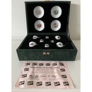 Holiday Barbie Collectible tea set ceramic green velvet display box